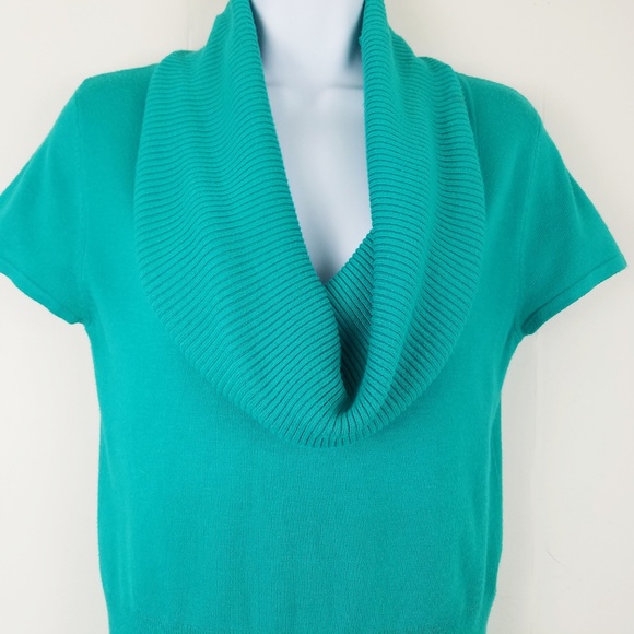 AQUA (blue/green) COW NECK CAP SLEEVE SWEATER! IN - Picture 2 of 4